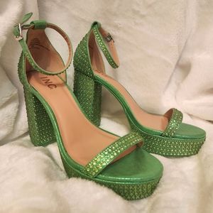 I.N.C green rhinestone platform sandals
